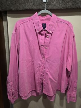 GAP Bright Pink Classic Button-Down Shirt Jacket